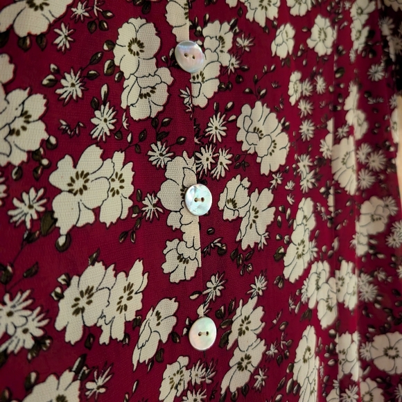 Burgundy 90s Midi Floral Day Dress - Picture 4 of 7